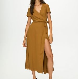 Babaton yellow slit wrap dress